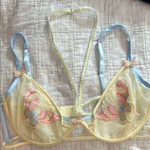 For Love And Lemons Yellow and Blue Floral Bra